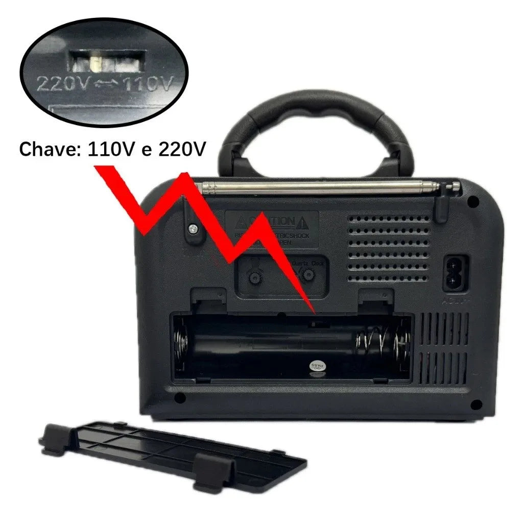 Caixa Som Retro Antiga Am Fm Usb Aux Sd Bluetooth Recarregável Som Antena Analogico com relógio redondo