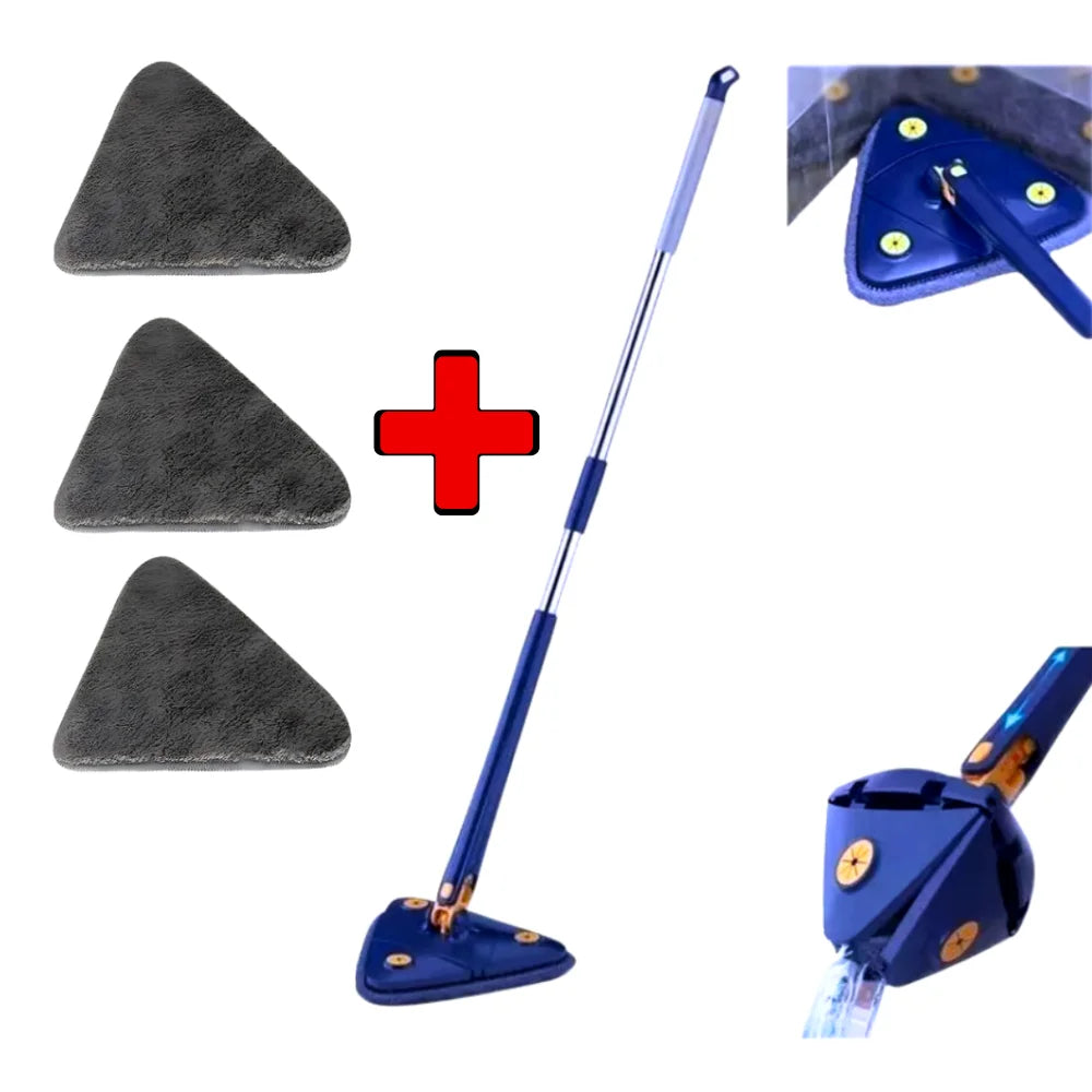 Kit Mop Esfregão Rodo Limpeza, Esfregão Triangulo Ajustável Giratório 360° + 3 refis