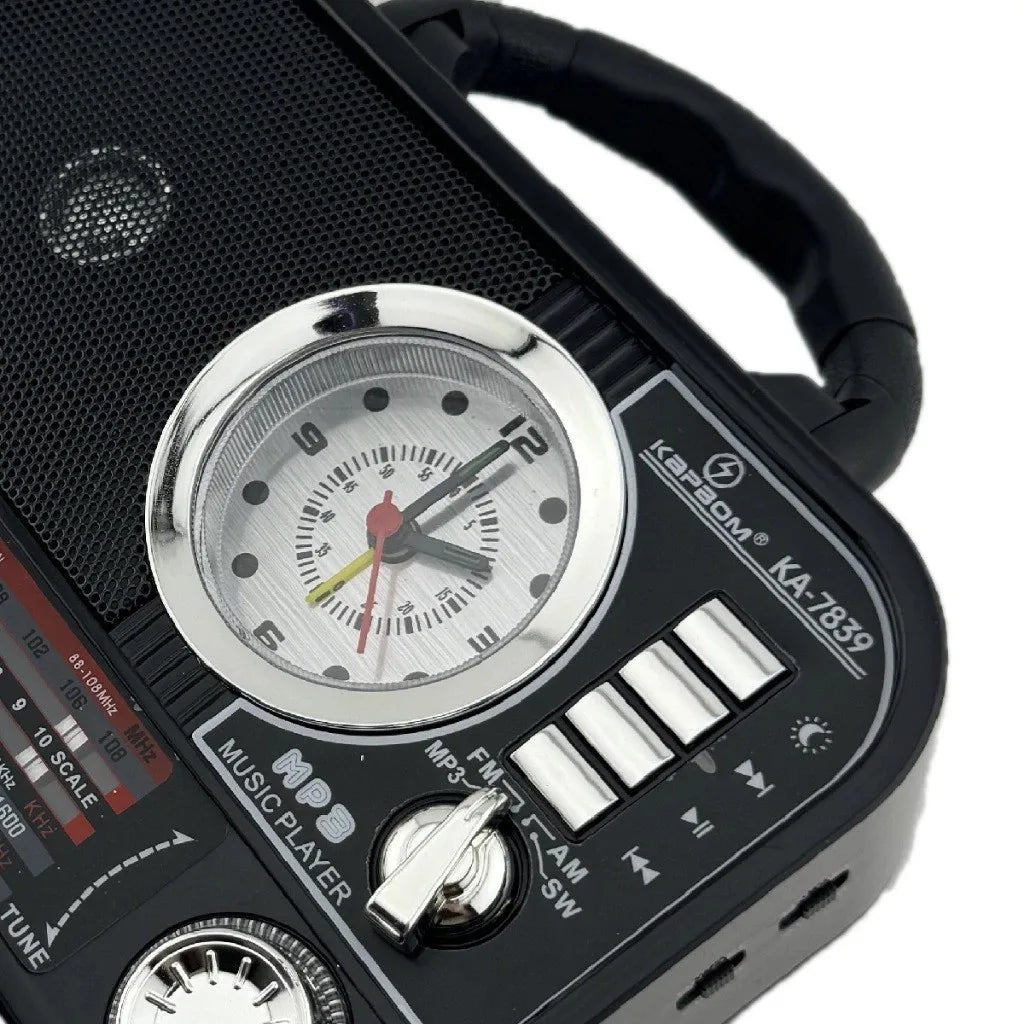 Caixa Som Retro Antiga Am Fm Usb Aux Sd Bluetooth Recarregável Som Antena Analogico com relógio redondo