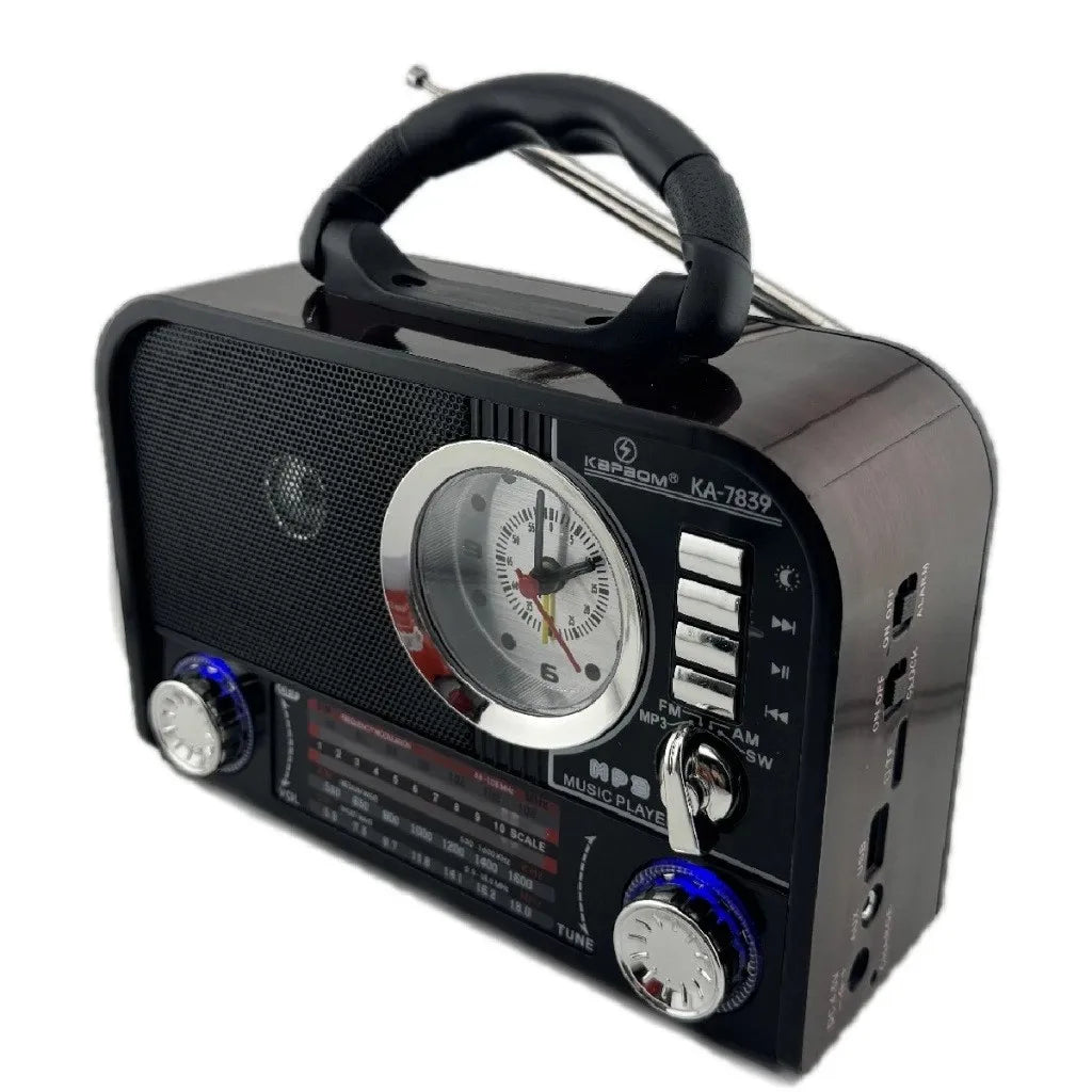Caixa Som Retro Antiga Am Fm Usb Aux Sd Bluetooth Recarregável Som Antena Analogico com relógio redondo