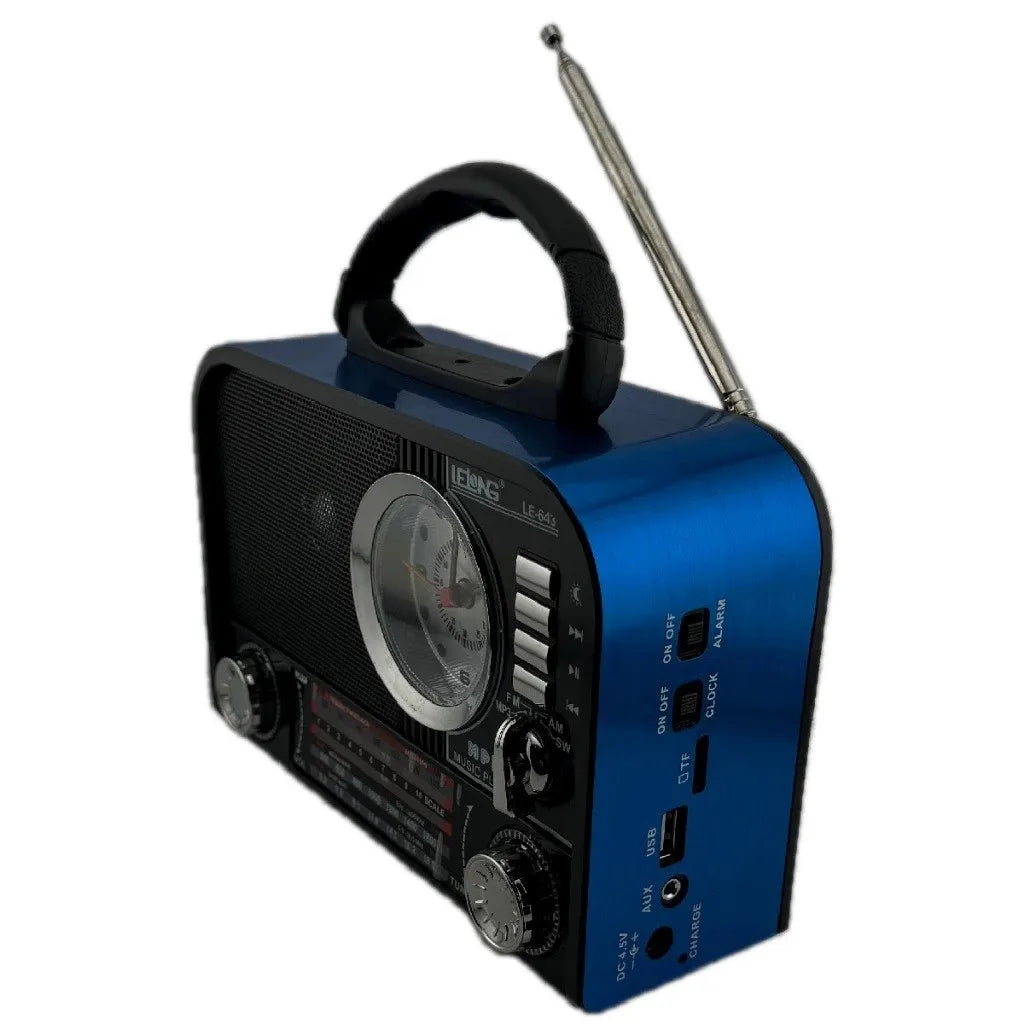 Caixa Som Retro Antiga Am Fm Usb Aux Sd Bluetooth Recarregável Som Antena Analogico com relógio redondo