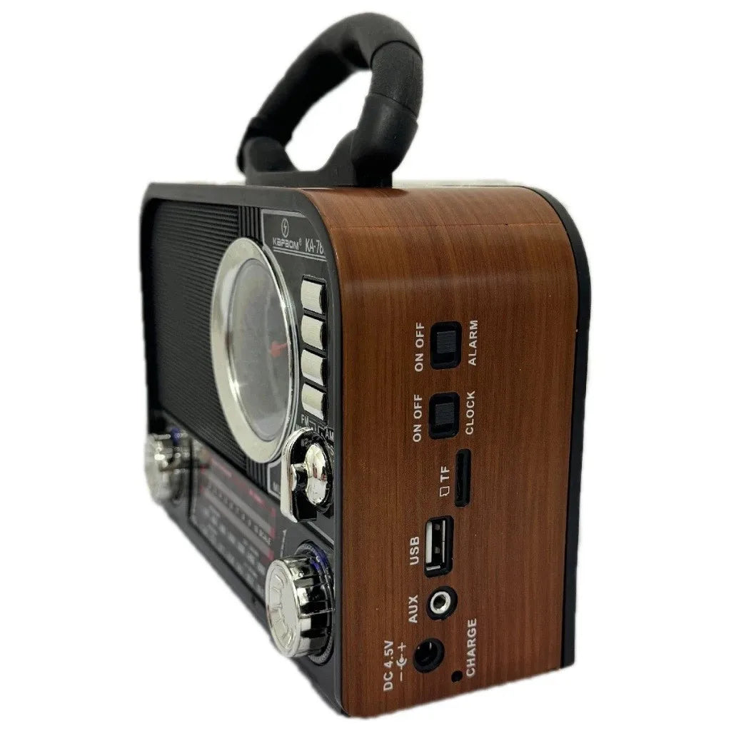 Caixa Som Retro Antiga Am Fm Usb Aux Sd Bluetooth Recarregável Som Antena Analogico com relógio redondo