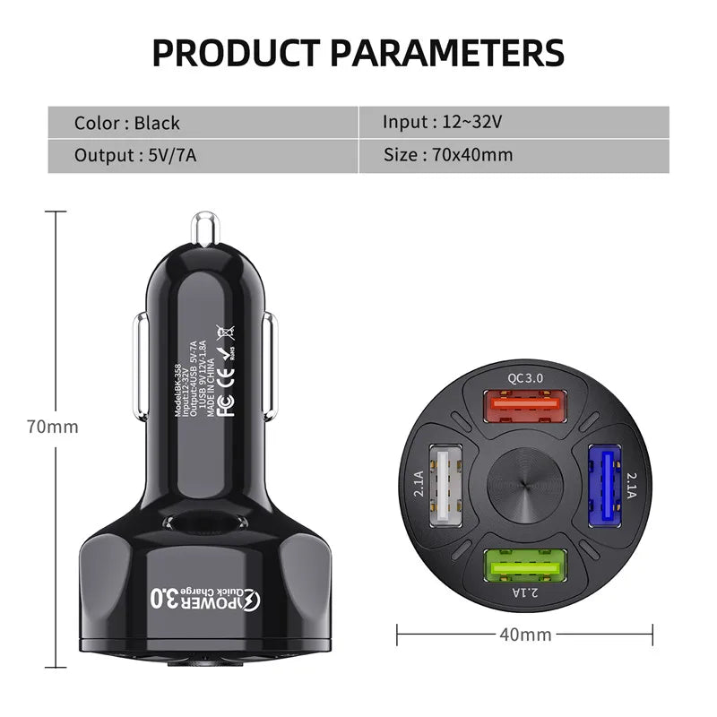 Carregador de carro usb total 250w pd qc3.0 usb c carregador de telefone de carro tipo c adaptador para iphone samsung huawei xiaomi carga rápida