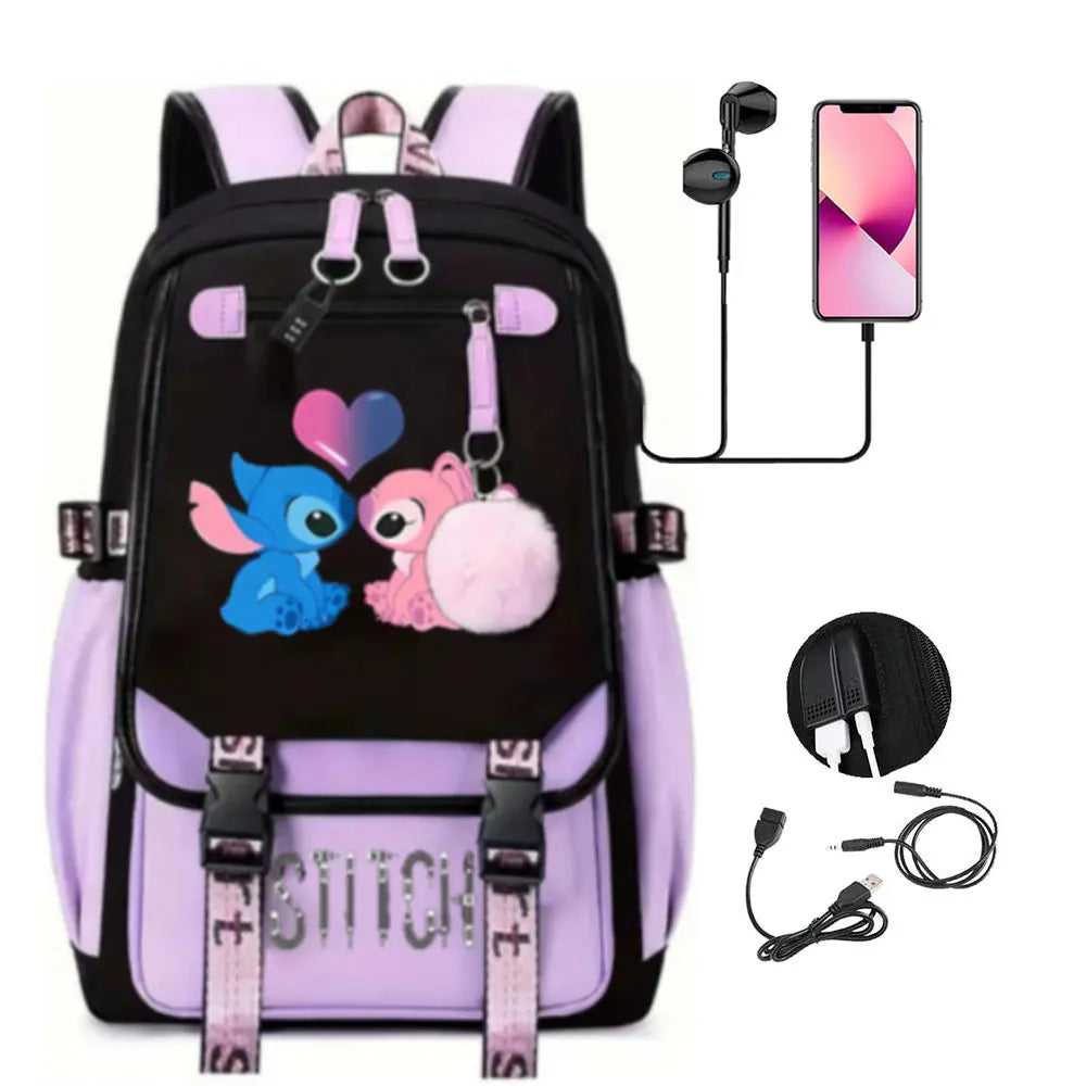 mochilas Lilo e Stitch,carregamento USB,em varias cores.