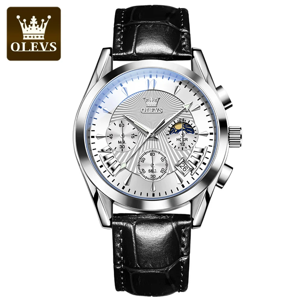 OLEVS-Relógio Quartzo Impermeável Masculino, Relógio de Pulso de Couro, Alta Qualidade, Original, Marca Luxo, Moda