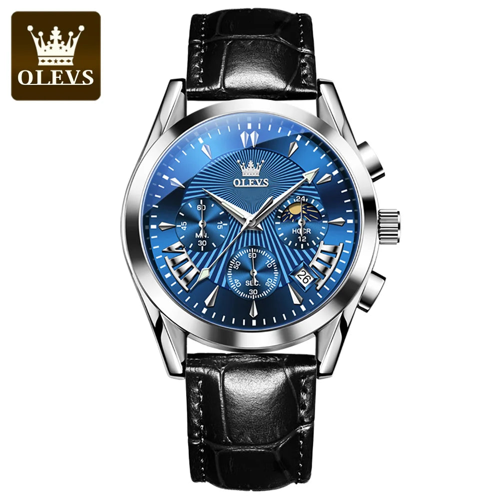 OLEVS-Relógio Quartzo Impermeável Masculino, Relógio de Pulso de Couro, Alta Qualidade, Original, Marca Luxo, Moda