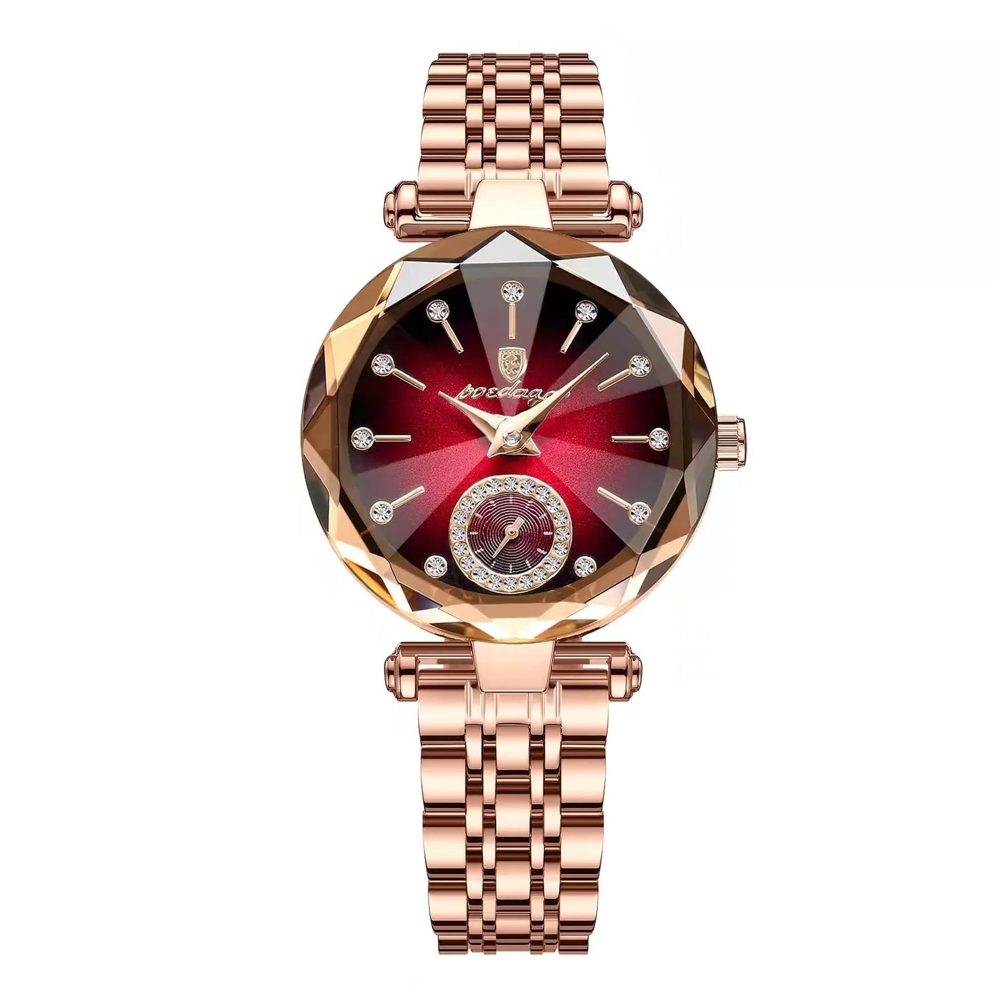Relógio de pulso feminino luxo poedagar prova d 'água elegante.