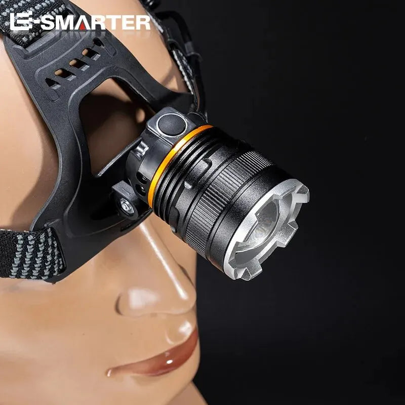 Recarregável xhp50 led farol à prova dwaterproof água luz de cabeça pesca busca acampamento cabeça lanterna zoom