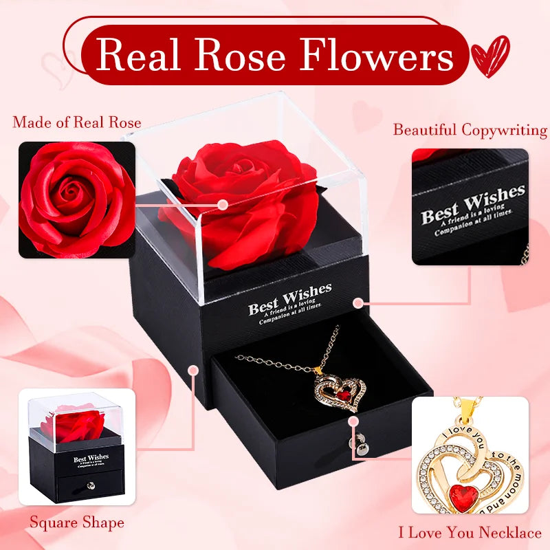 O presente perfeito para emocionar quem você ama: uma rosa eterna, uma joia delicada e uma mensagem inesquecível em um só lugar.