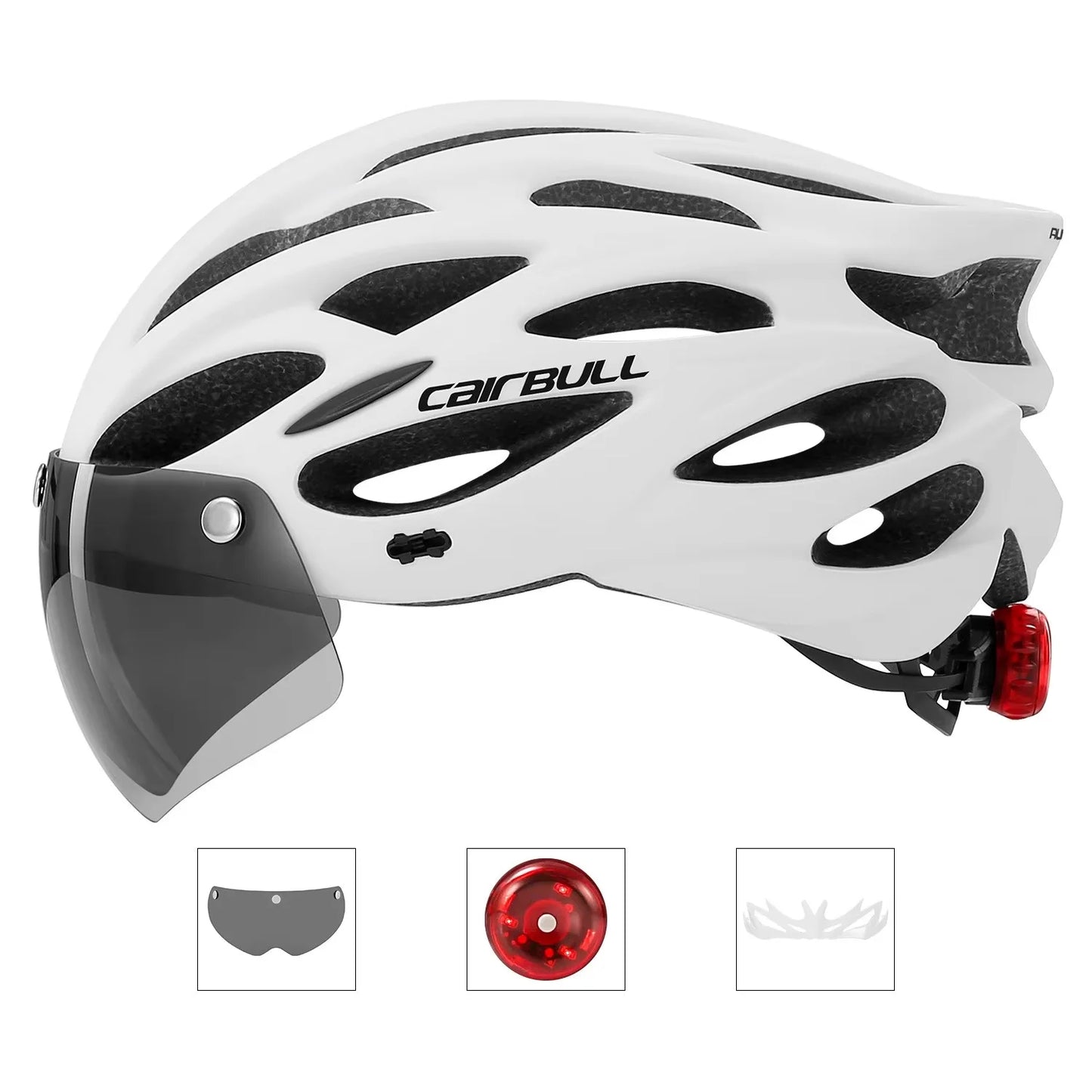Capacete Ciclismo com Luz Traseira e Viseira Magnética Masculino/Feminino Cairbull