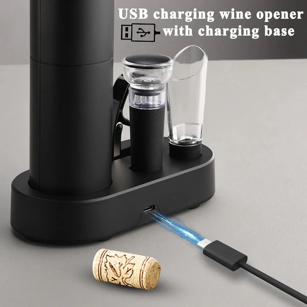 Abridor de garrafas de vinho elétrico Saca-rolhas de vinho tinto automático Abridor de vinho recarregável com ferramentas de base de carregamento Acessórios de cozinha