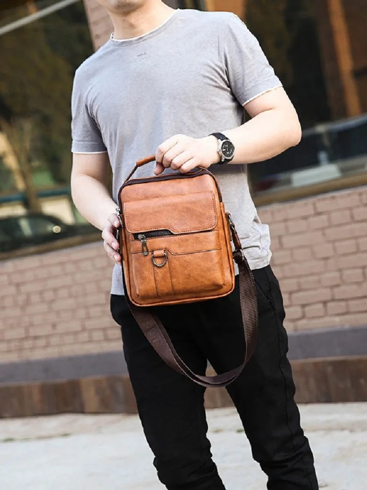 Bolsa transversal de ombro masculina de lazer , bolsa de mão masculina de couro