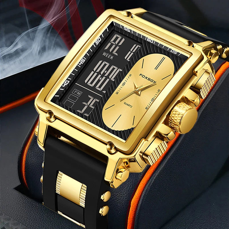 relógio Lige nova moda quadrado relógio digital masculino casual esportes à prova de água relógios de pulso quartzo foxbox marca superior luxo cronógrafo