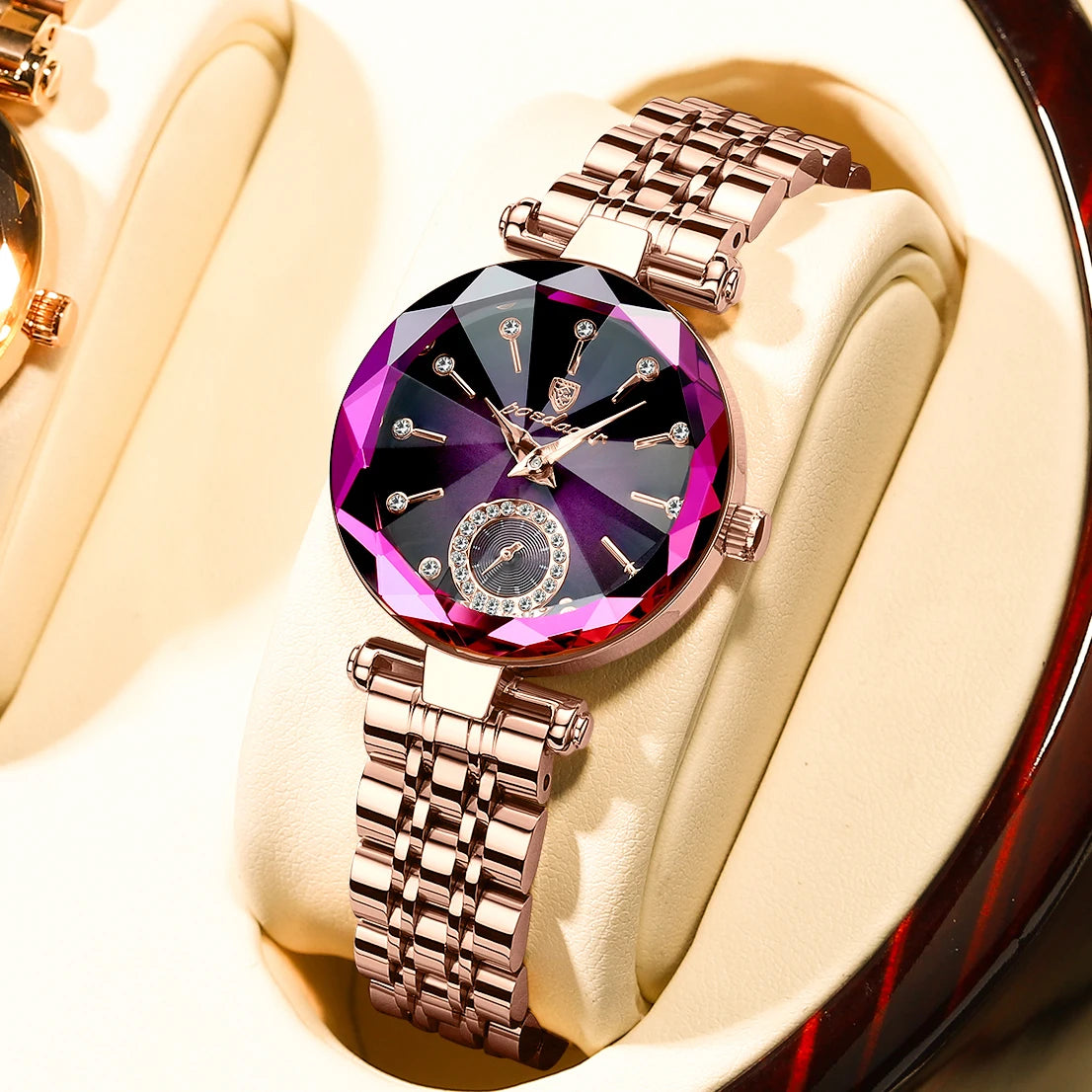 Relógio de pulso feminino luxo poedagar prova d 'água elegante.