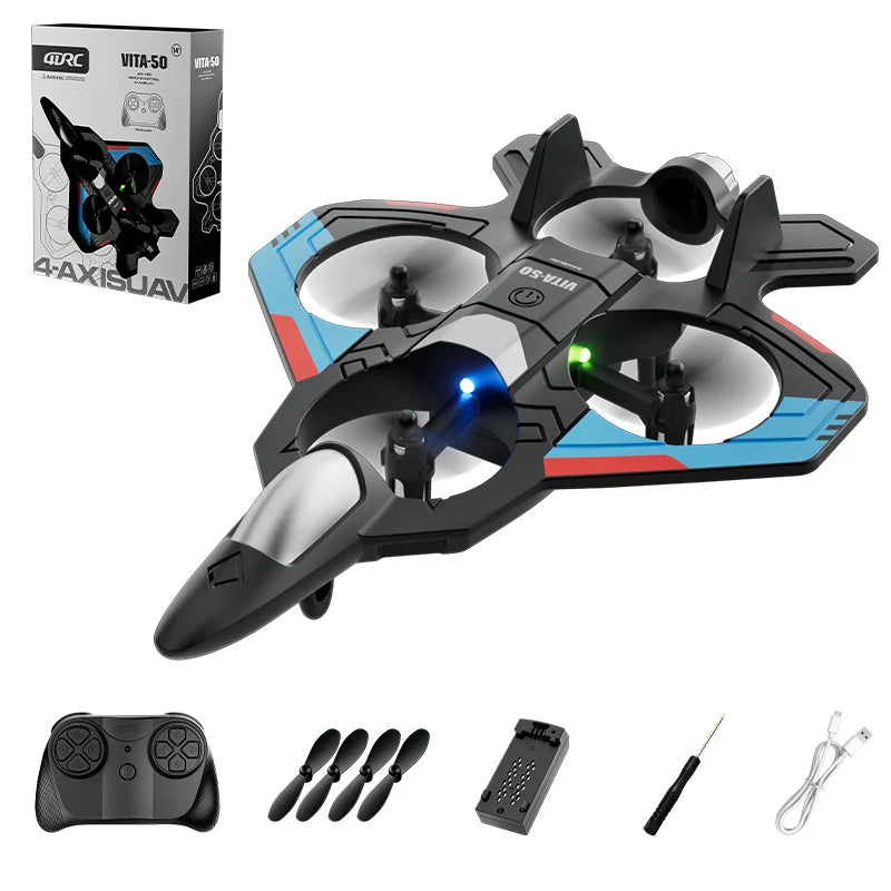 novo drone v50 2.4g 4ch rc avião planador iniciante aeronaves de controle remoto luz led brinquedos elétricos ao ar livre
