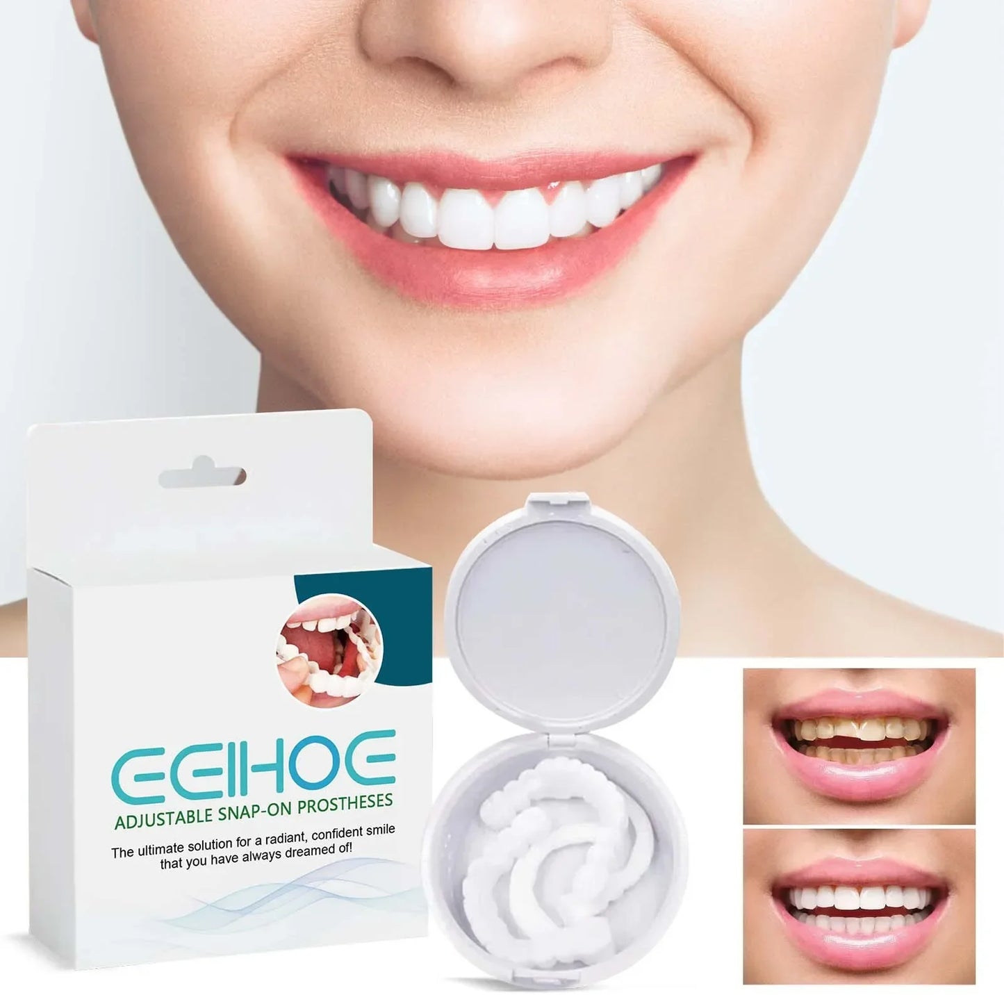 Facetas Dentárias Naturais,Elegante Branco Silicone Dentes Ferramenta Temporária Sorriso Perfeito Superior Inferior Falso