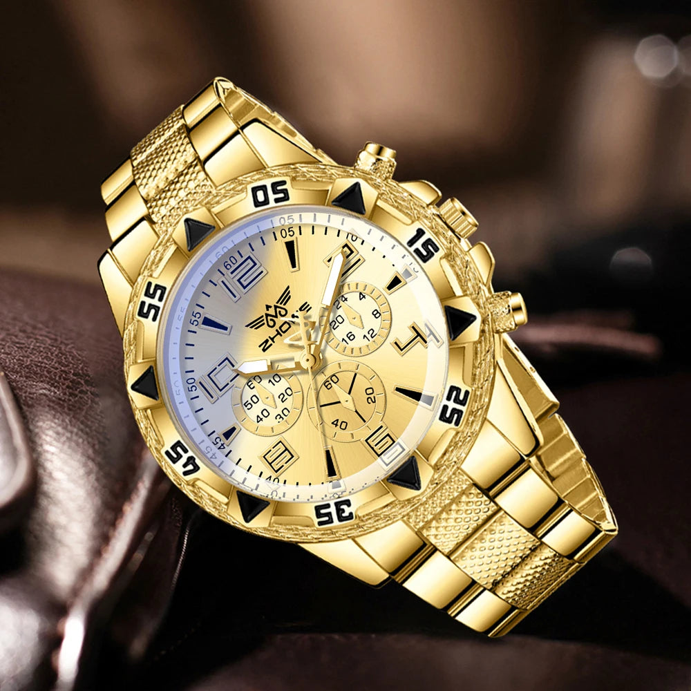 4 pçs conjunto de relógio masculino tendência de negócios relógio de quartzo pulseira colar anel conjunto adequado para roupas diárias combinando presente perfeito