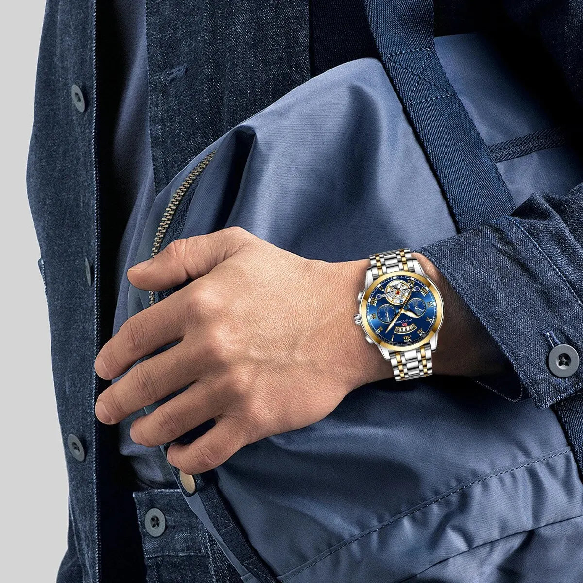 Relógio masculino de luxo aço inoxidável luminescência relógio casual chique à prova de água .