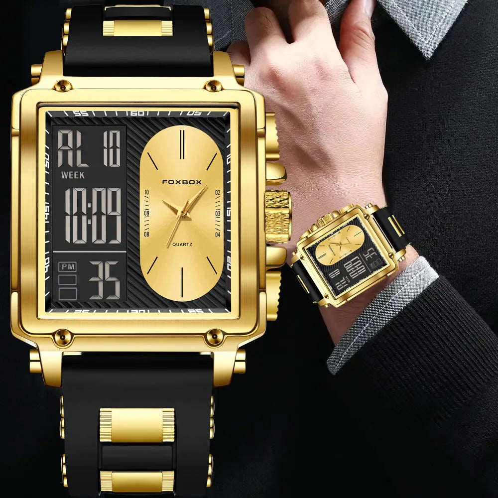 relógio Lige nova moda quadrado relógio digital masculino casual esportes à prova de água relógios de pulso quartzo foxbox marca superior luxo cronógrafo