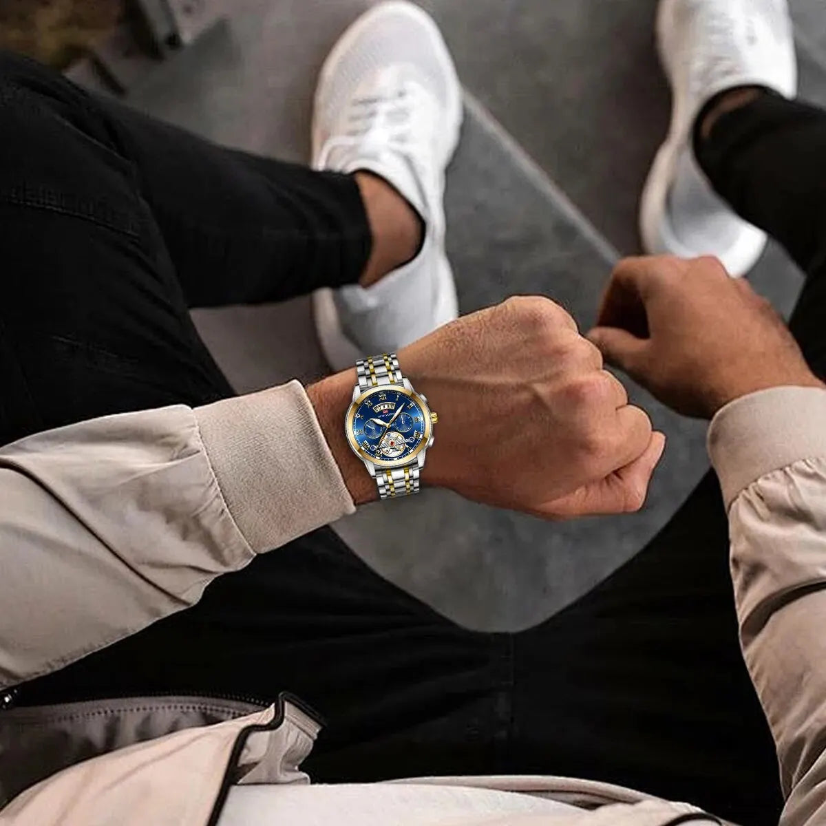 Relógio masculino de luxo aço inoxidável luminescência relógio casual chique à prova de água .