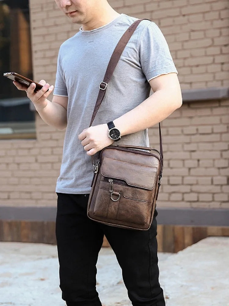 Bolsa transversal de ombro masculina de lazer , bolsa de mão masculina de couro