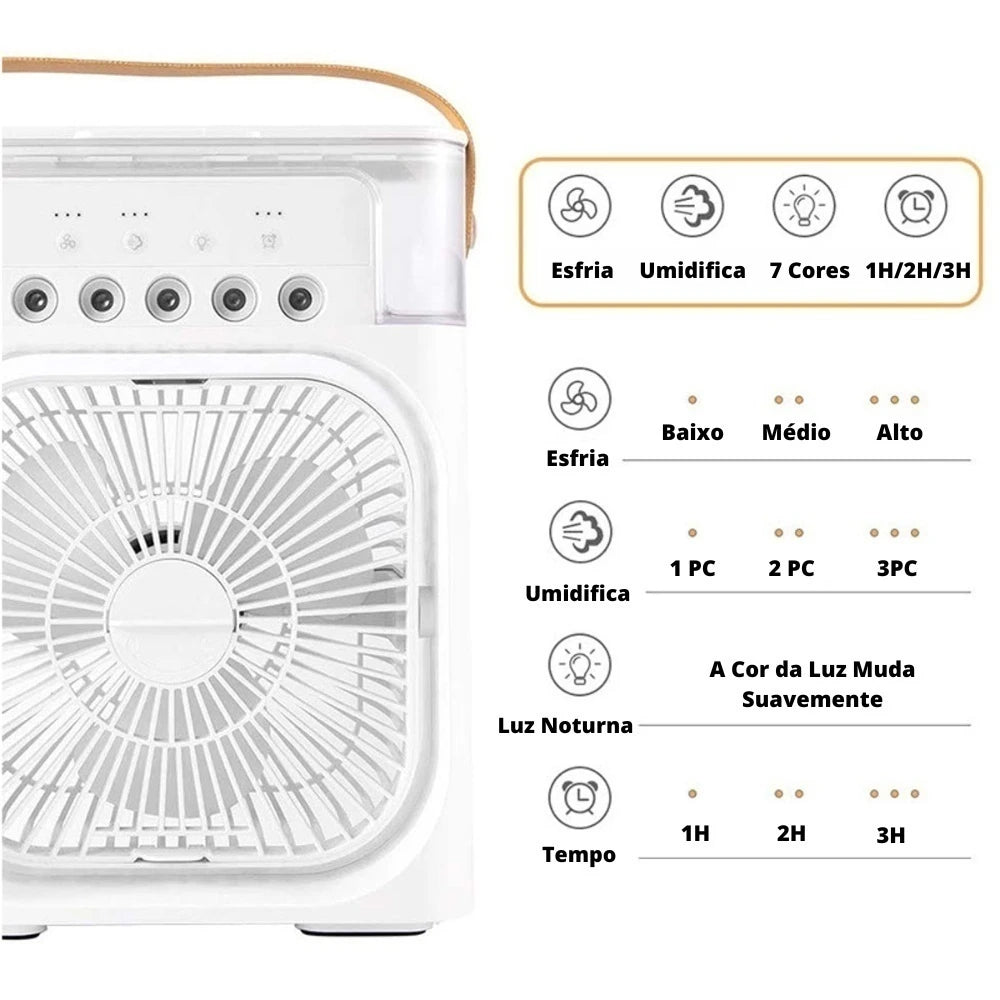 Refrigerador De Ar Ventilador Umidificador Portátil Com Led Reservatório De Água Led USB