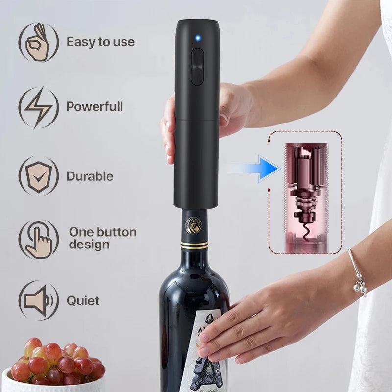 Abridor de garrafas de vinho elétrico Saca-rolhas de vinho tinto automático Abridor de vinho recarregável com ferramentas de base de carregamento Acessórios de cozinha