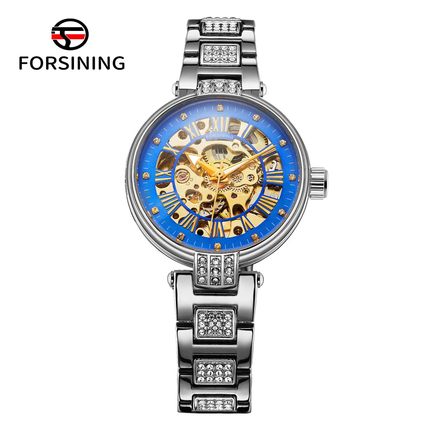 relógio forsining,relógio com movimento automático elegante feminino esqueleto de aço inoxidável relógio de pulso.