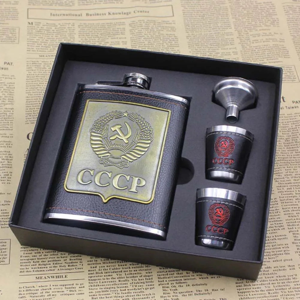 Cantil De Bolso Porta Bebida Whisky Brasão Funil com 2 Copos