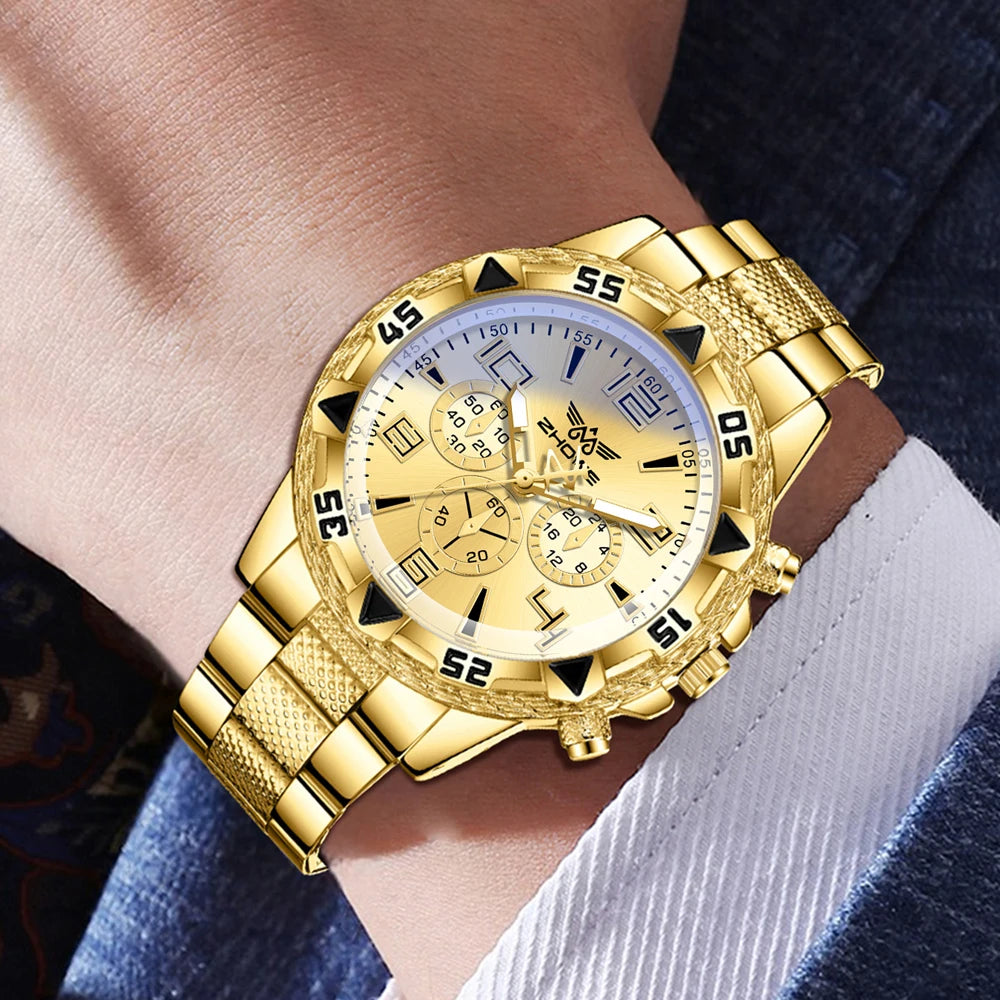 4 pçs conjunto de relógio masculino tendência de negócios relógio de quartzo pulseira colar anel conjunto adequado para roupas diárias combinando presente perfeito