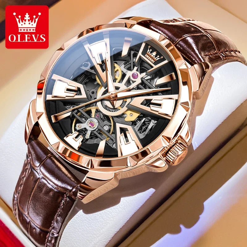 Olevs 7051 relógio masculino à prova de água luminosa multifuncional relógio mecânico automático esqueleto relógios de luxo masculino reloj
