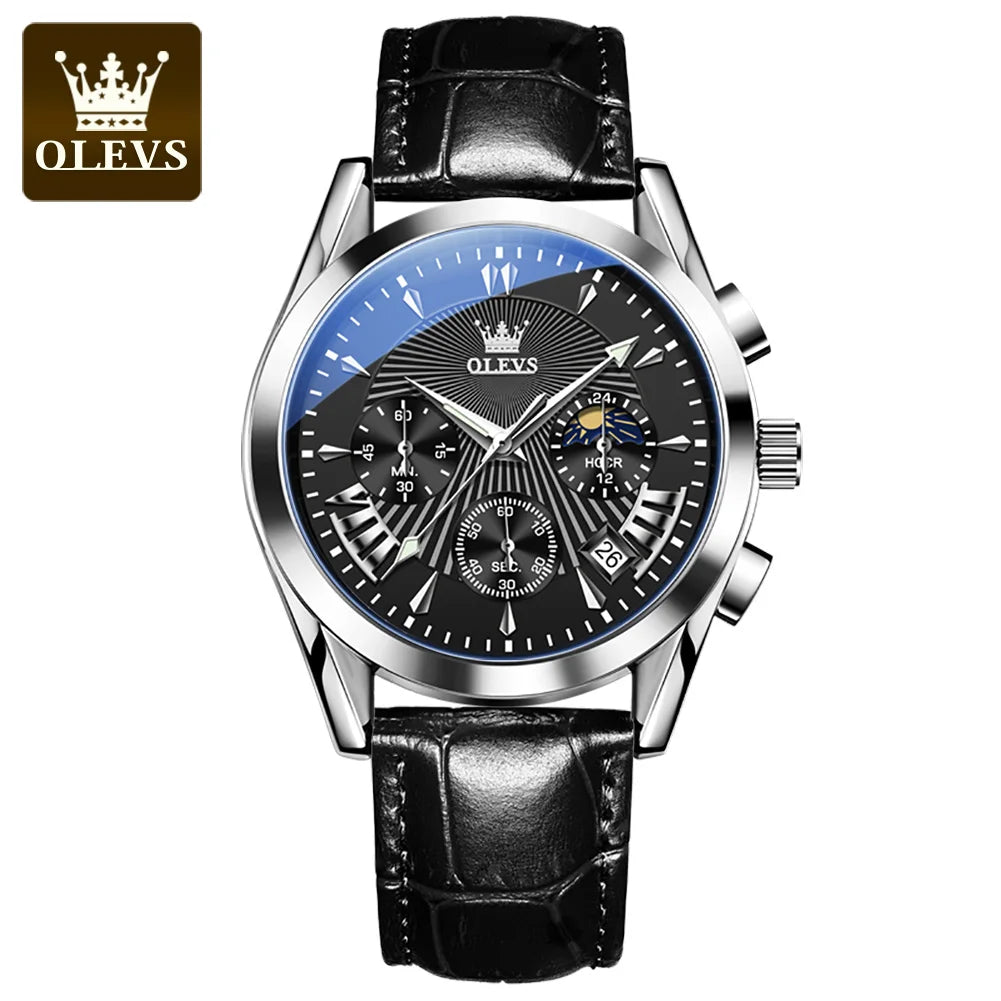 OLEVS-Relógio Quartzo Impermeável Masculino, Relógio de Pulso de Couro, Alta Qualidade, Original, Marca Luxo, Moda