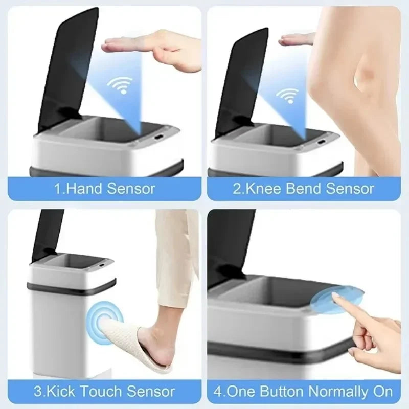 Lixeira inteligente com sensor automático, 15l, grande capacidade, sem toque, economia de energia, à prova d'água, para cozinha, banheiro, escritório doméstico
