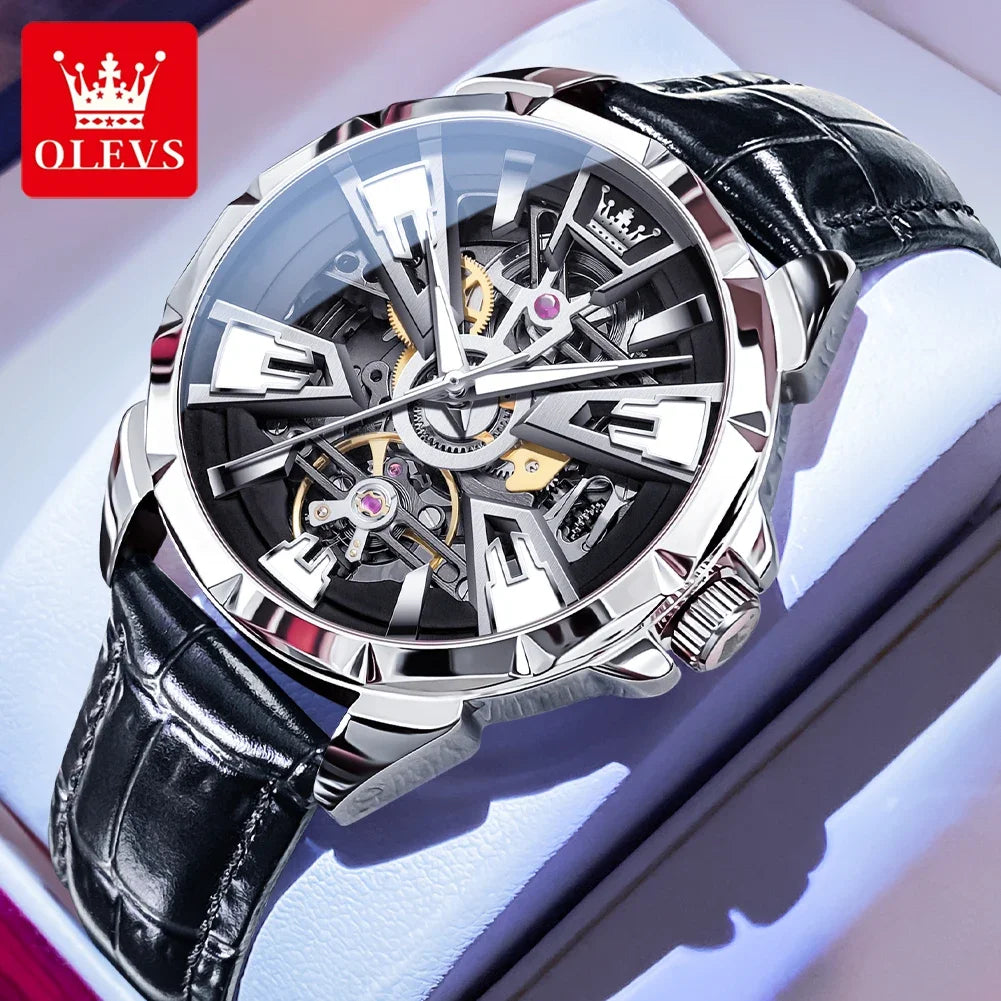 Olevs 7051 relógio masculino à prova de água luminosa multifuncional relógio mecânico automático esqueleto relógios de luxo masculino reloj