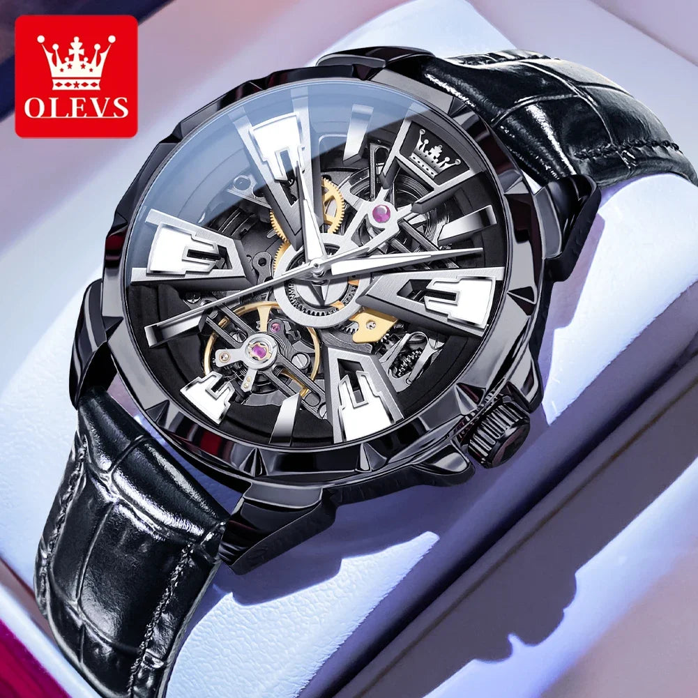 Olevs 7051 relógio masculino à prova de água luminosa multifuncional relógio mecânico automático esqueleto relógios de luxo masculino reloj