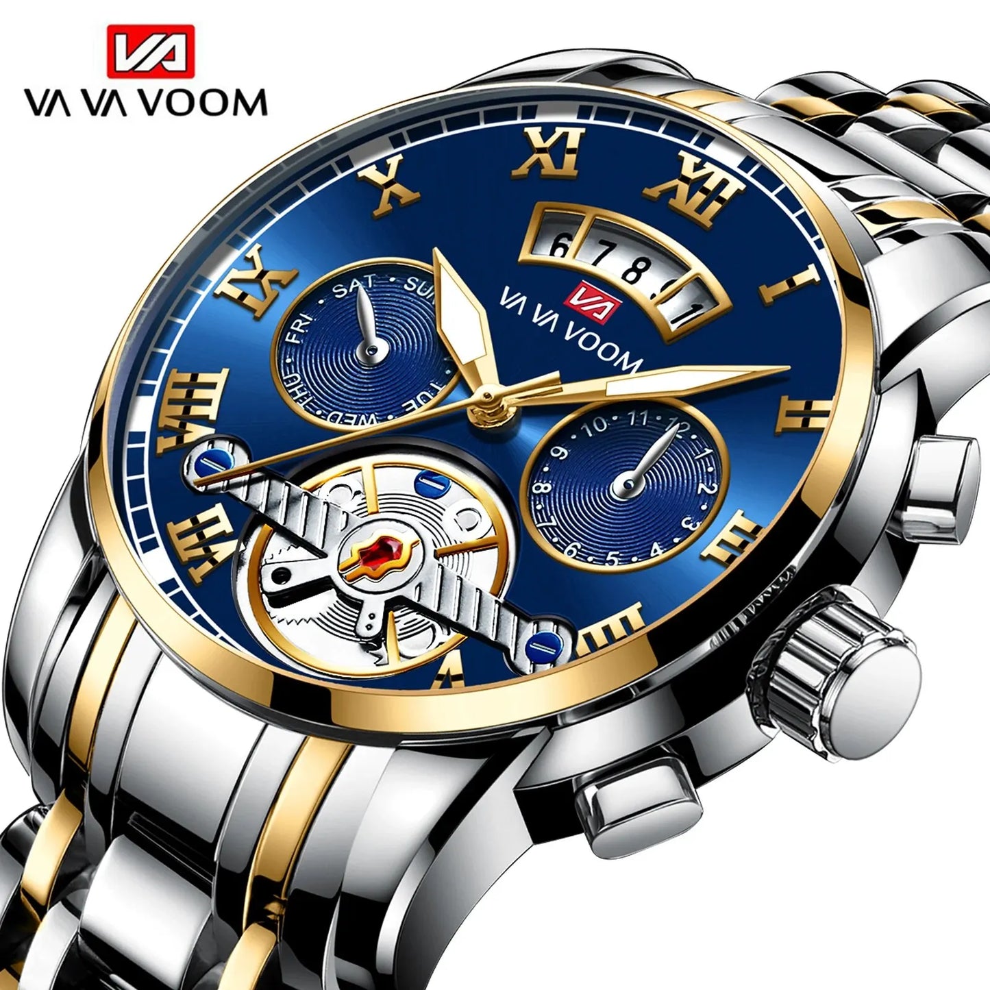 Relógio masculino de luxo aço inoxidável luminescência relógio casual chique à prova de água .