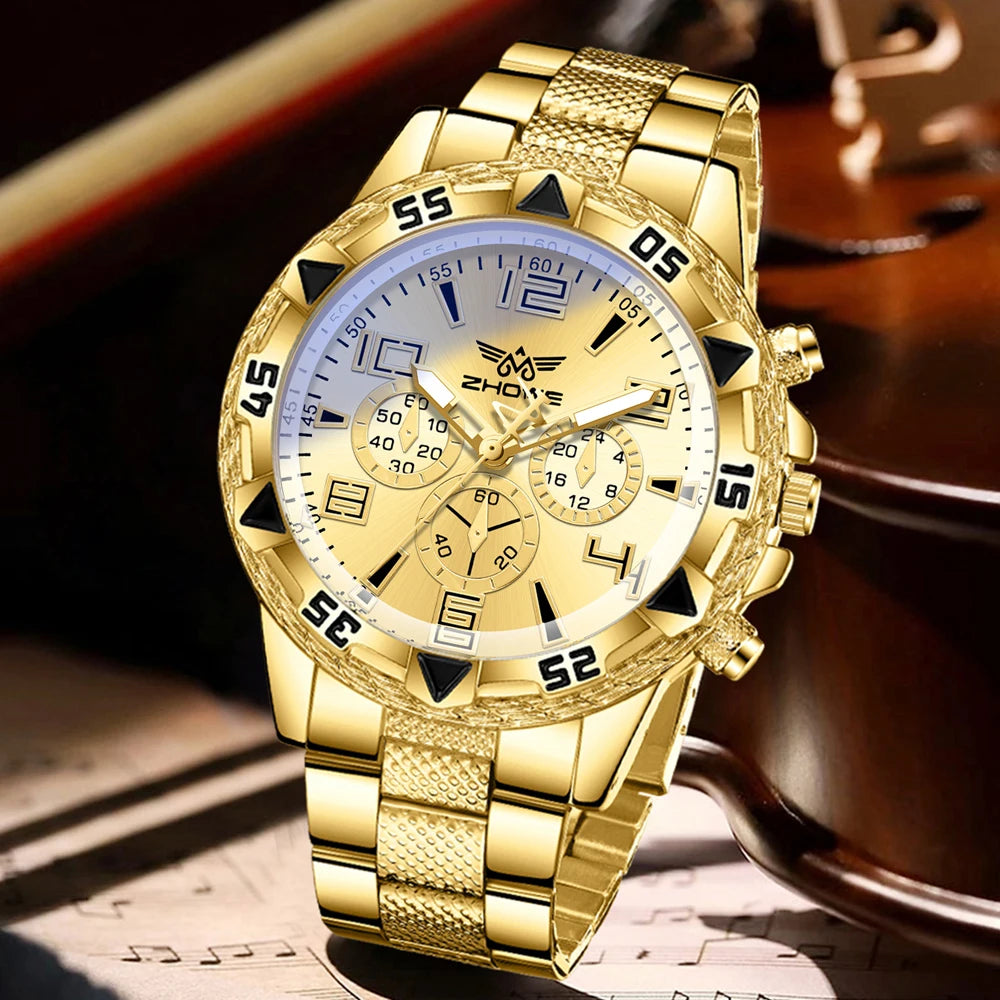 4 pçs conjunto de relógio masculino tendência de negócios relógio de quartzo pulseira colar anel conjunto adequado para roupas diárias combinando presente perfeito