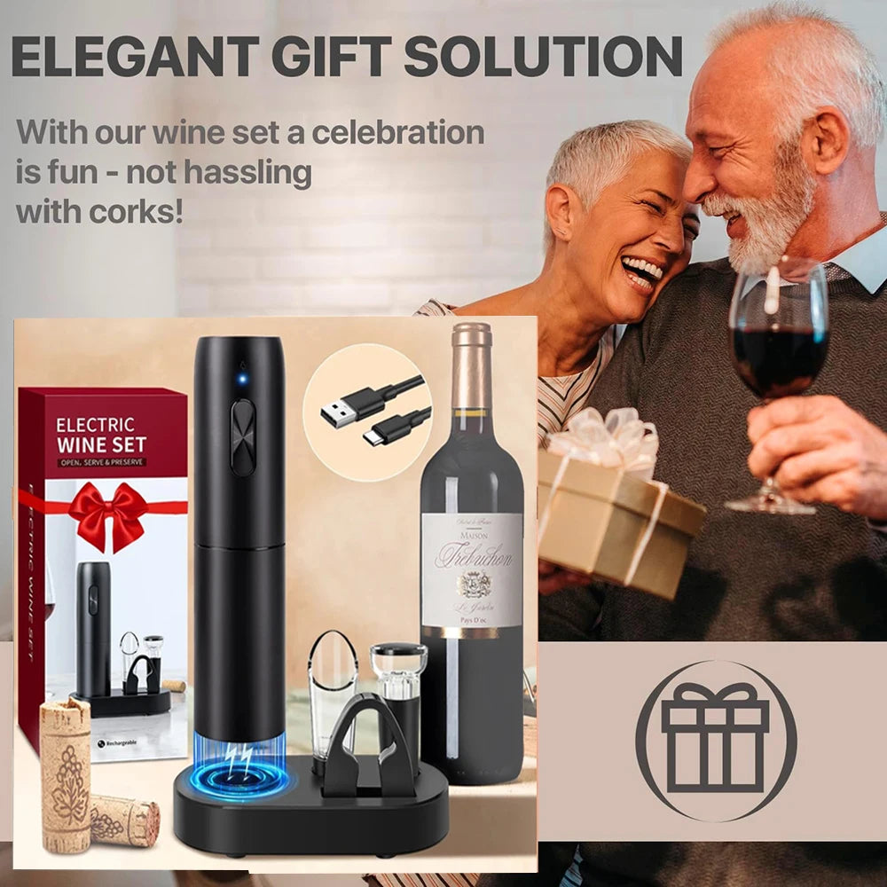 Abridor de garrafas de vinho elétrico Saca-rolhas de vinho tinto automático Abridor de vinho recarregável com ferramentas de base de carregamento Acessórios de cozinha
