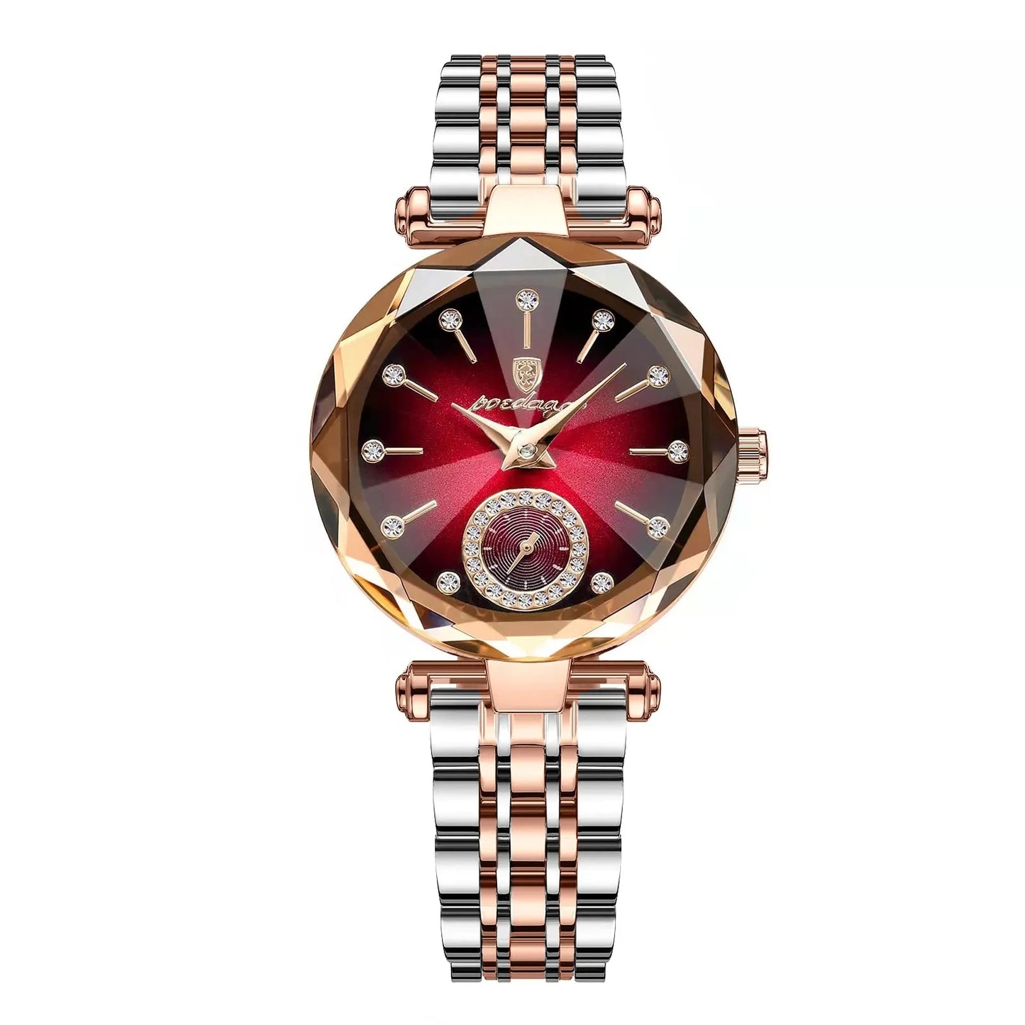 Relógio de pulso feminino luxo poedagar prova d 'água elegante.