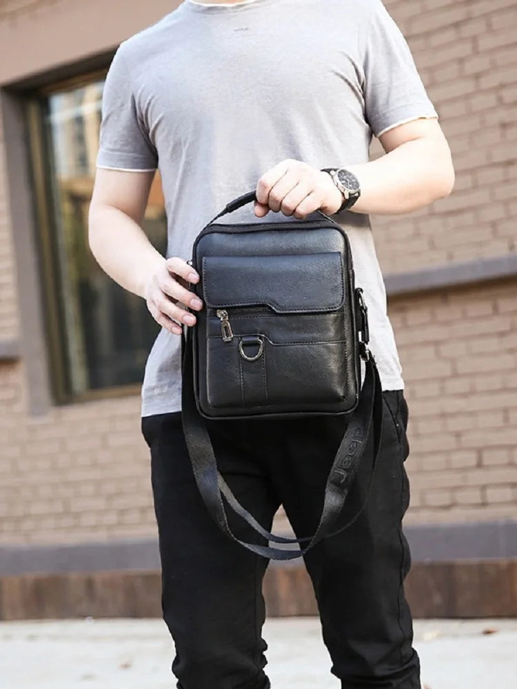 Bolsa transversal de ombro masculina de lazer , bolsa de mão masculina de couro