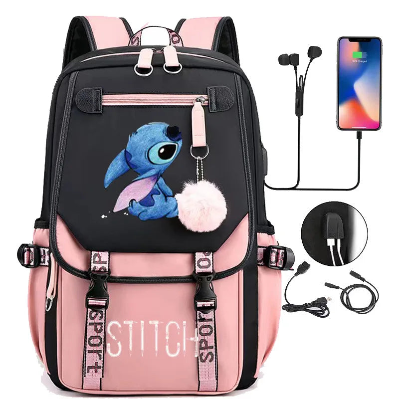 mochilas Lilo e Stitch,carregamento USB,em varias cores.