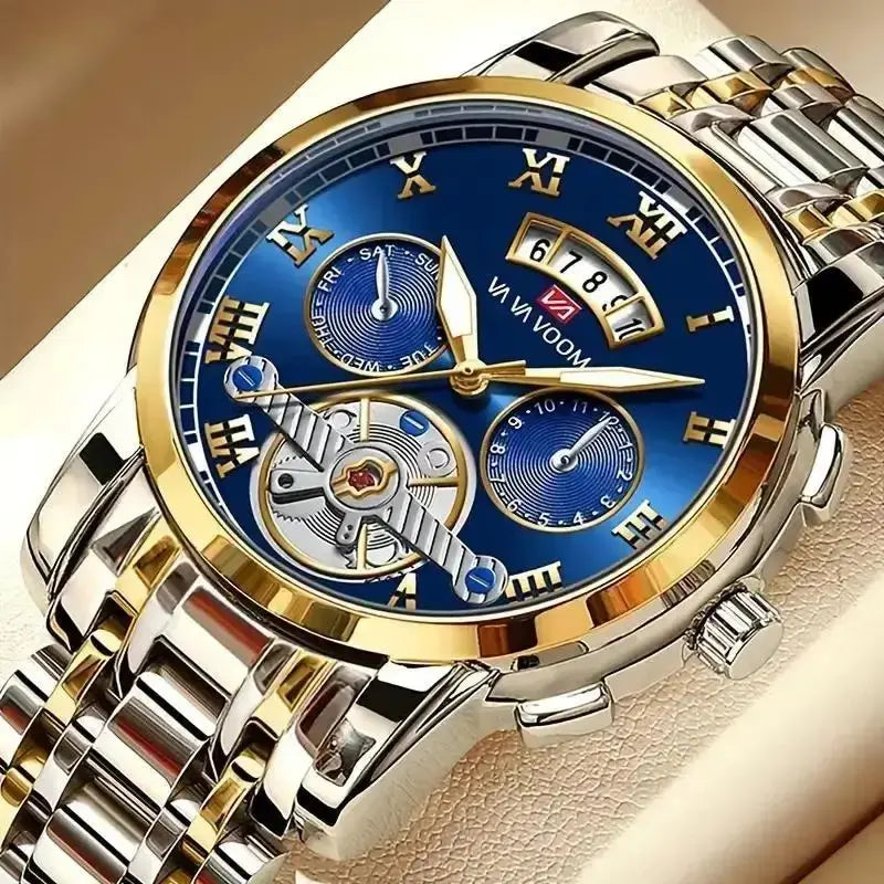 Relógio masculino de luxo aço inoxidável luminescência relógio casual chique à prova de água .