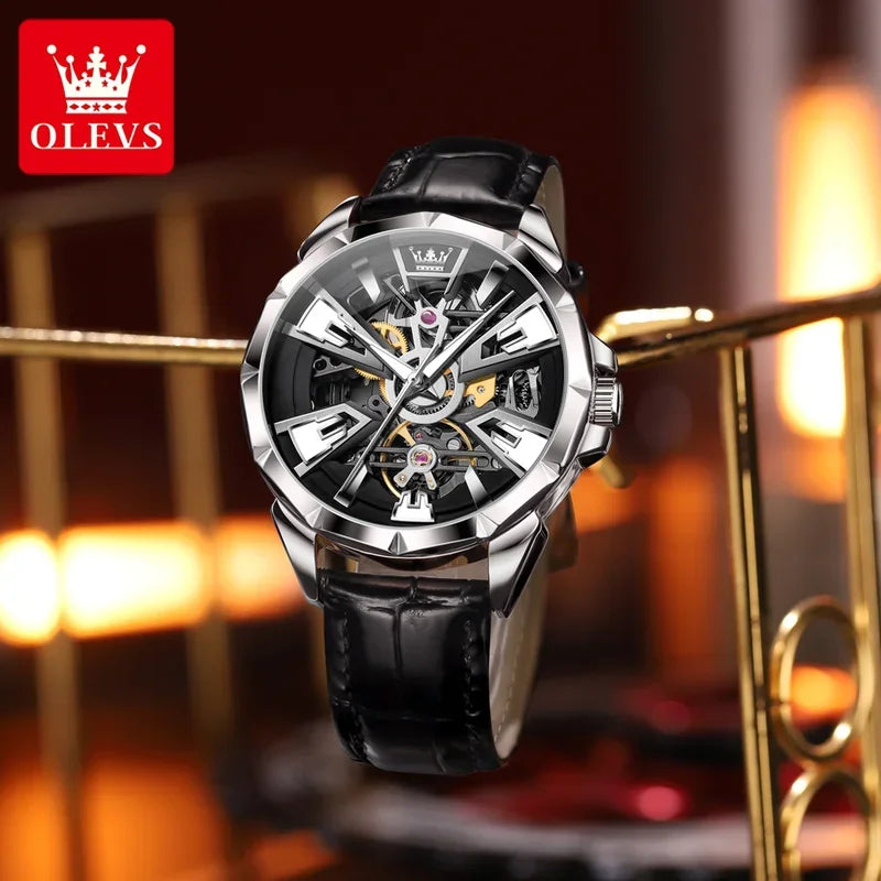 Olevs 7051 relógio masculino à prova de água luminosa multifuncional relógio mecânico automático esqueleto relógios de luxo masculino reloj