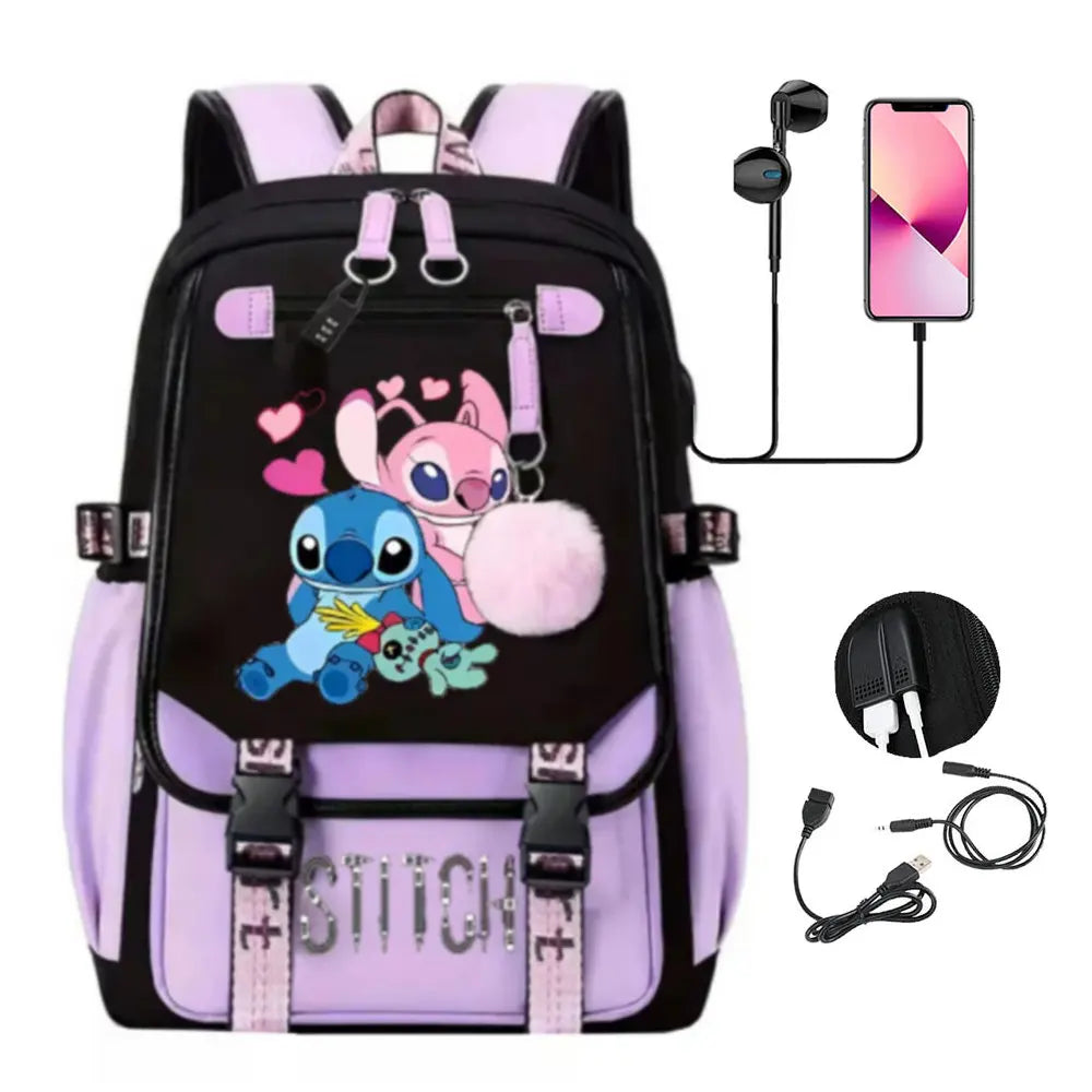 mochilas Lilo e Stitch,carregamento USB,em varias cores.