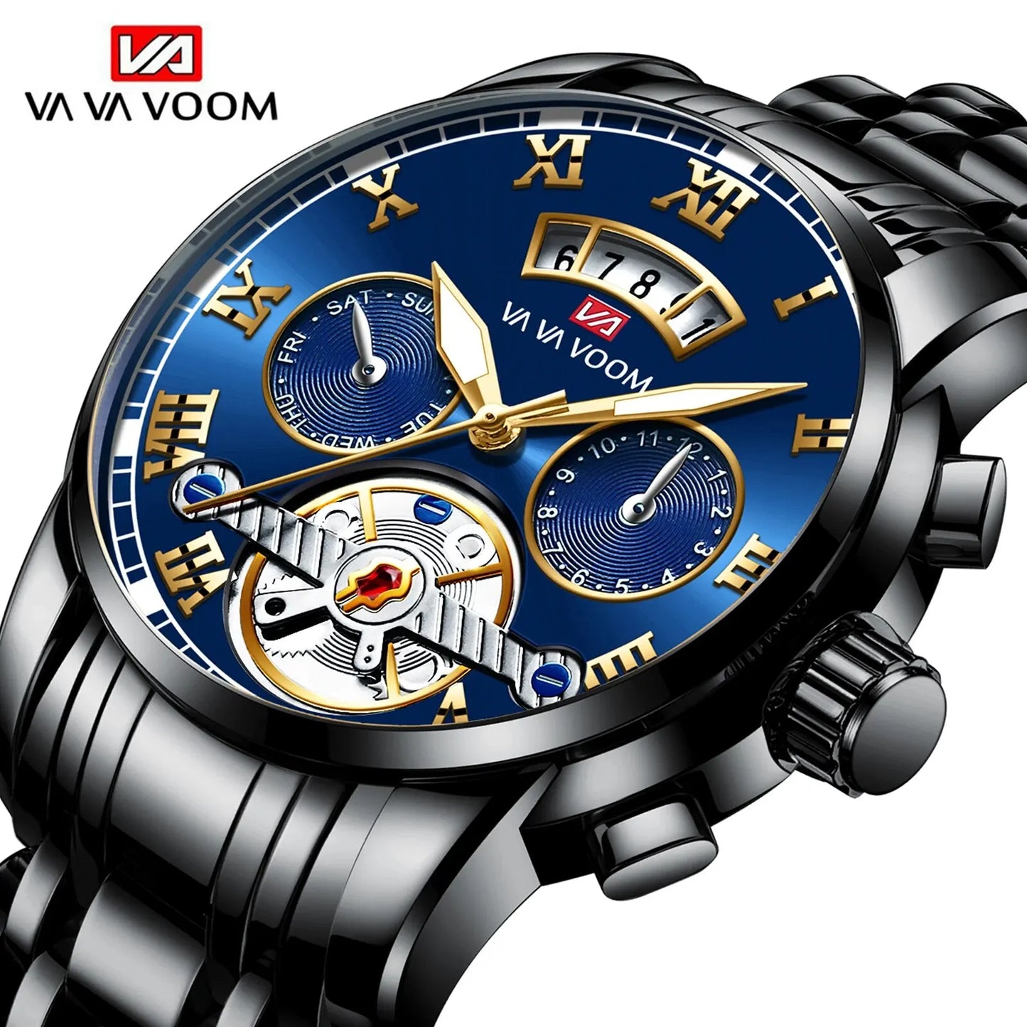 Relógio masculino de luxo aço inoxidável luminescência relógio casual chique à prova de água .