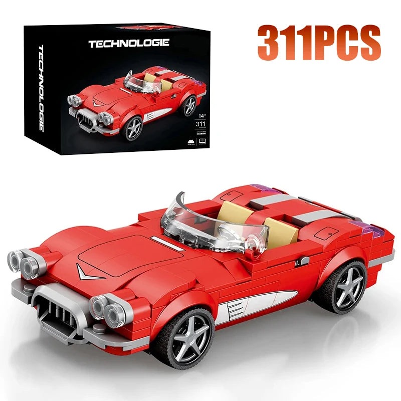 311 pçs vermelho roadster carro bloco de construção criativo cidade veículo diy modelo carro tijolos desktop exibição brinquedos para crianças presentes do feriado