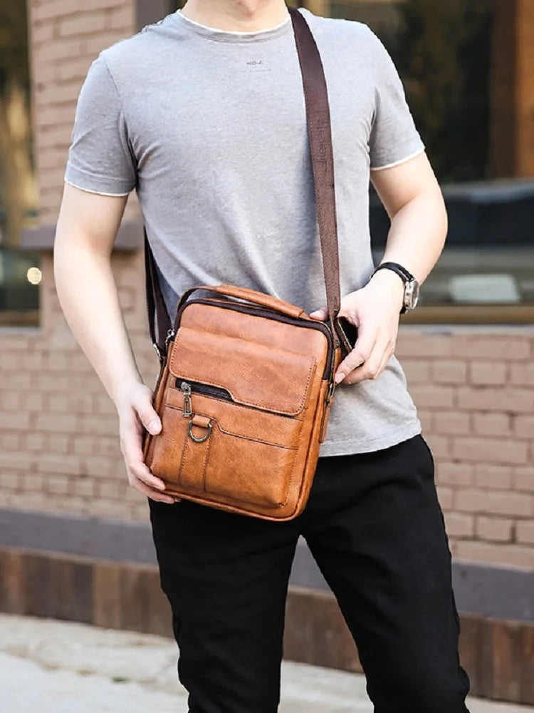 Bolsa transversal de ombro masculina de lazer , bolsa de mão masculina de couro