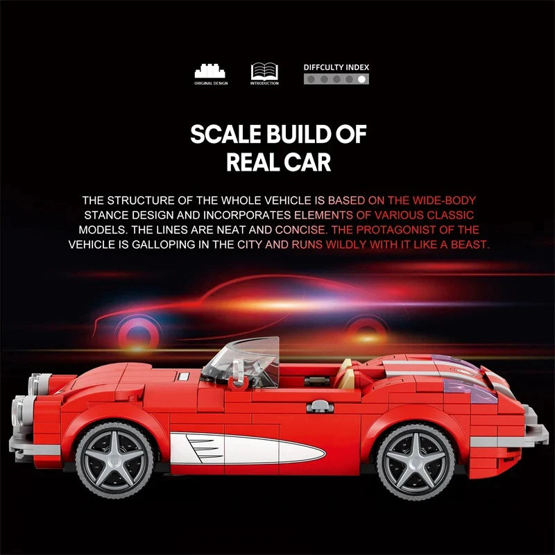 311 pçs vermelho roadster carro bloco de construção criativo cidade veículo diy modelo carro tijolos desktop exibição brinquedos para crianças presentes do feriado