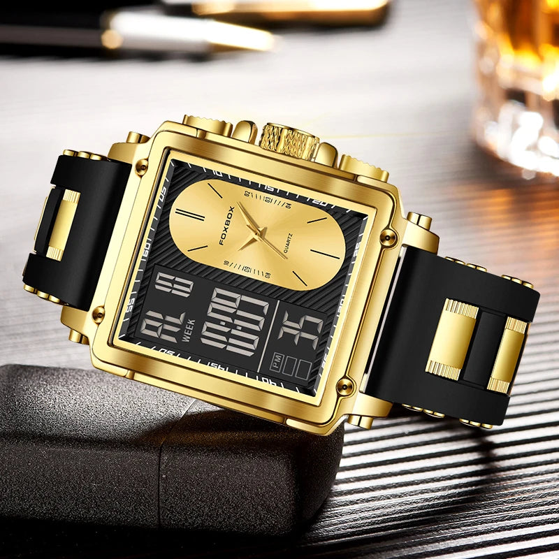 relógio Lige nova moda quadrado relógio digital masculino casual esportes à prova de água relógios de pulso quartzo foxbox marca superior luxo cronógrafo