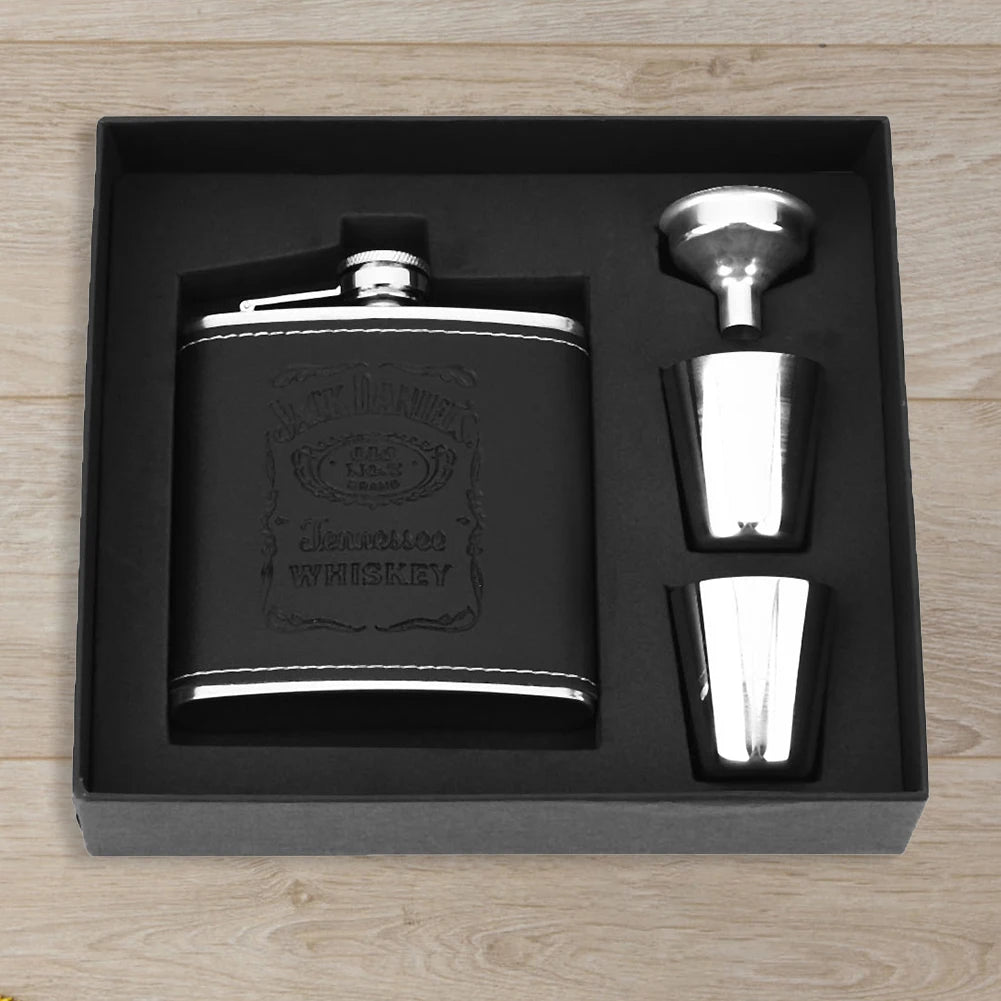Cantil De Bolso Porta Bebida Whisky Brasão Funil com 2 Copos
